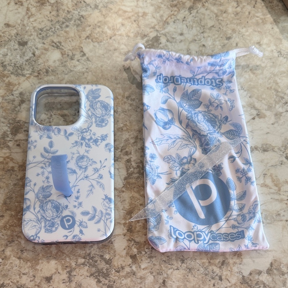 iPhone 14 Pro Loopy Case White and Blue Toille Phone Case